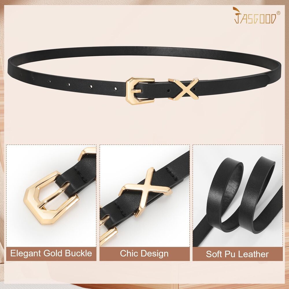 6785 4 Pack Women Skinny Leather Belt For Pants Jeans Ladies Thin Waist - Picture 5 of 7